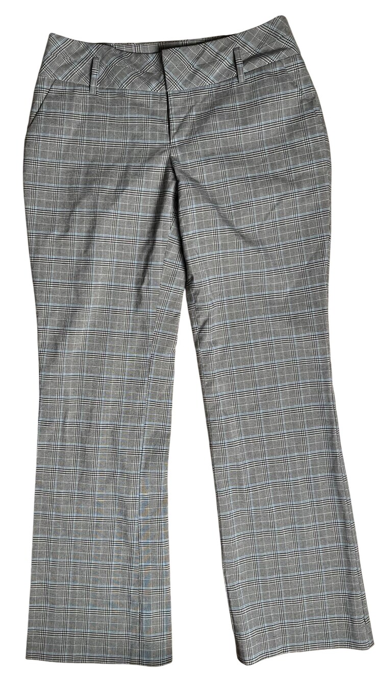 Y2K Mossimo Stretch Pants Womens 2 Gray Plaid Pleated Slim Straight 32in